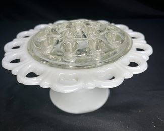 VTG Anchor Hocking Lace Edge Compote Frog