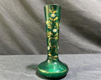 VTG Czechoslovakia Bohemian Emerald Green Bud Vase