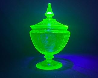 Anchor Hocking Footed Uranium Glass Candy Dish