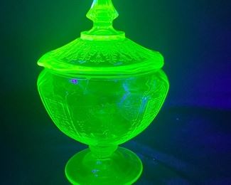 Anchor Hocking Footed Uranium Glass Candy Dish