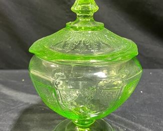 Anchor Hocking Footed Uranium Glass Candy Dish