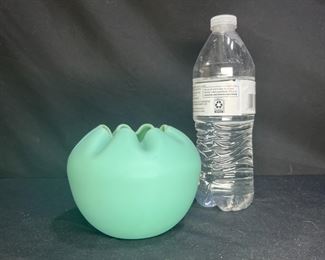 Fenton Teal Satin Rose Bowl