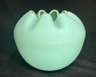 Fenton Teal Satin Rose Bowl