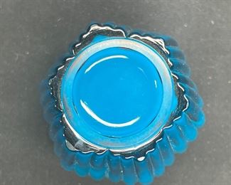 Fenton Jamestown Blue Overlay Ribbed Crimped Vase