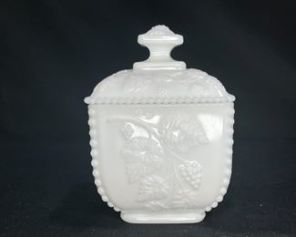 Westmoreland Milk Glass Beaded Grape Vine Dish