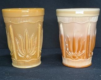 2 VTG St. Clair Choc Slag Glass Cactus Tumblers