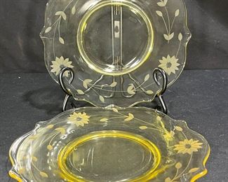 2 VTG Lancaster Jubilee Yellow Floral Etch Plates