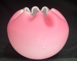 VTG Pink Satin Crimped Rose Bowl