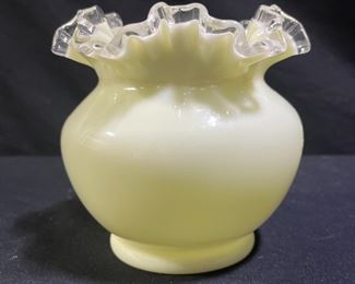 VTG Fenton Ivory Crest Ruffled Uranium Vase