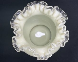 VTG Fenton Ivory Crest Ruffled Uranium Vase