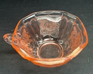 4 Pink Mayfare Open Rose Depression Glass Teacups