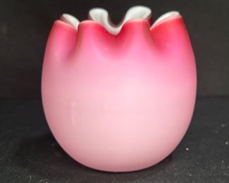 Mt Washington Pink Satin Pinched Glass Rose Bowl