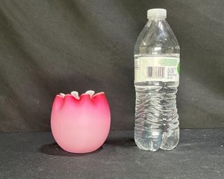 Mt Washington Pink Satin Pinched Glass Rose Bowl