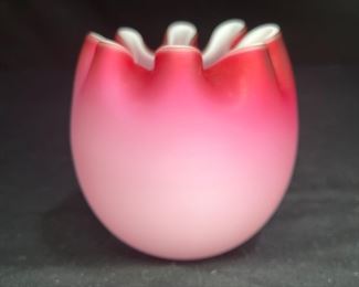 Mt Washington Pink Satin Pinched Glass Rose Bowl