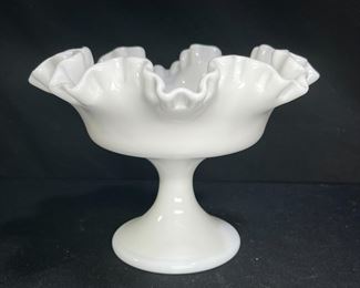 Westmoreland Milk Glass Ruffled Edge Compote