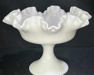 Westmoreland Milk Glass Ruffled Edge Compote