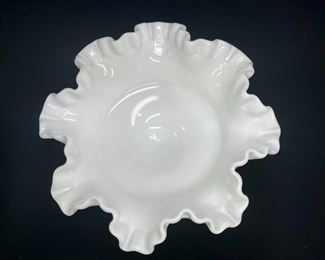 Westmoreland Milk Glass Ruffled Edge Compote