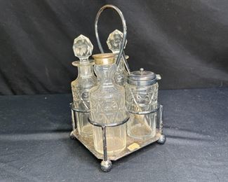 Antique Silverplate & Cut Glass Cruet Set