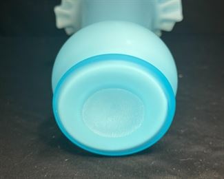 Victorian Blue Satin Glass Ruffle Edge Vase