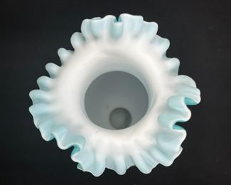VTG Fenton Satin Glass Blue to White Ruffle Vase