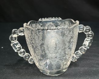 Tiffin June Night Etched Clear Glass Cream & Sugar