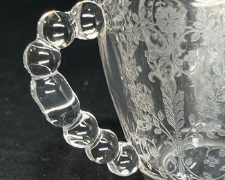 Tiffin June Night Etched Clear Glass Cream & Sugar