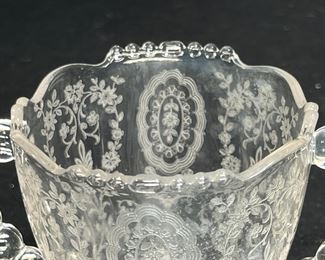 Tiffin June Night Etched Clear Glass Cream & Sugar