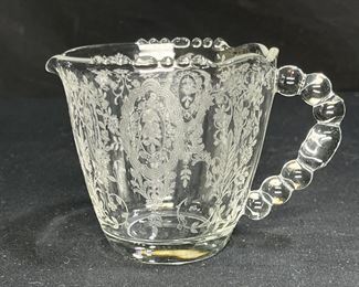 Tiffin June Night Etched Clear Glass Cream & Sugar