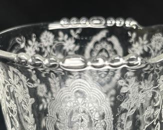 Tiffin June Night Etched Clear Glass Cream & Sugar