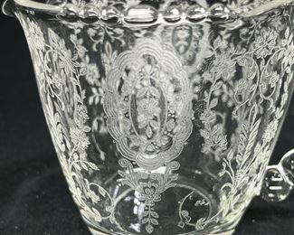 Tiffin June Night Etched Clear Glass Cream & Sugar