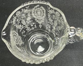 Tiffin June Night Etched Clear Glass Cream & Sugar