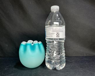 Mt Washington White Cased Blue Satin Rose Bowl