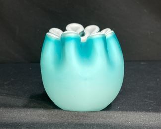 Mt Washington White Cased Blue Satin Rose Bowl