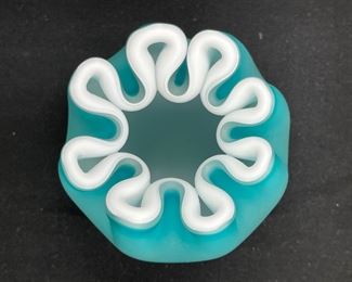 Mt Washington White Cased Blue Satin Rose Bowl