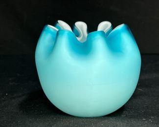 Mt Washington Cased Satin Glass Pinched Rose Bowl