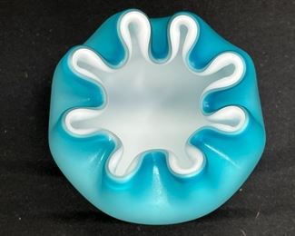 Mt Washington Cased Satin Glass Pinched Rose Bowl