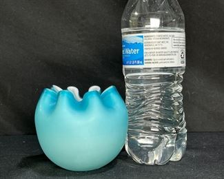 Mt Washington Cased Satin Glass Pinched Rose Bowl