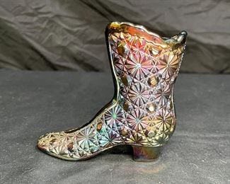 Fenton Purple Daisy & Button Carnival Glass Boot