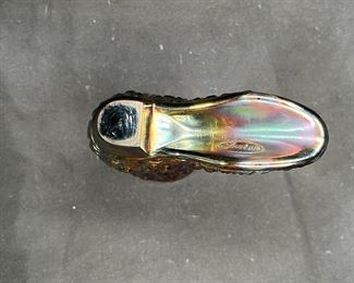 Fenton Purple Daisy & Button Carnival Glass Boot