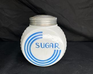 Hocking Milk glass "Vitrock" Blue Circle Sugar