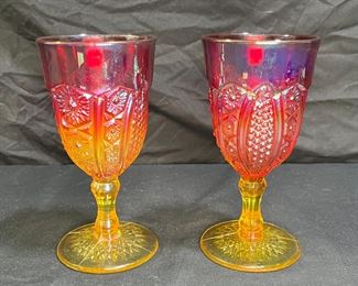 2 VTG Indiana Glass Sunset Amberina Water Goblets