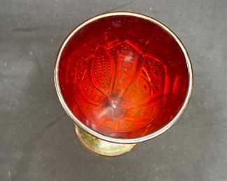 2 VTG Indiana Glass Sunset Amberina Water Goblets