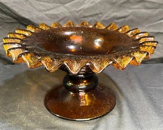 Controlled Bubble Amber Glass Compote