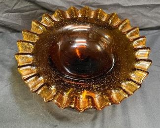 Controlled Bubble Amber Glass Compote