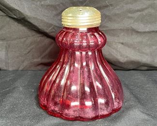 Antique Cranberry Glass Ribbed Sugar Shaker