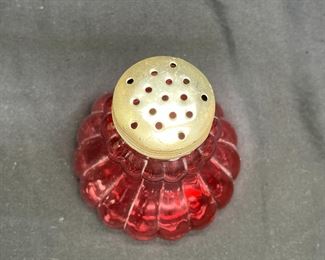 Antique Cranberry Glass Ribbed Sugar Shaker