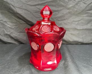 VTG Fostoria Ruby Coin Glass Covered Dish