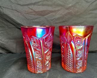 2 VTG Indiana Glass Sunset Amberina 9oz Tumblers