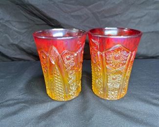 2 VTG Indiana Glass Sunset Amberina 9oz Tumblers