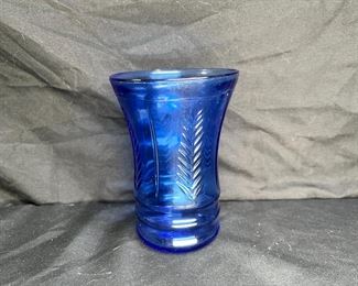 VTG Colbalt Feather Plates, Tumblers, & Bottle